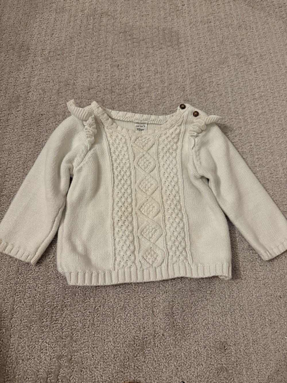 Carter's Cream Cable-Knit Ruffle Shoulder Sweater